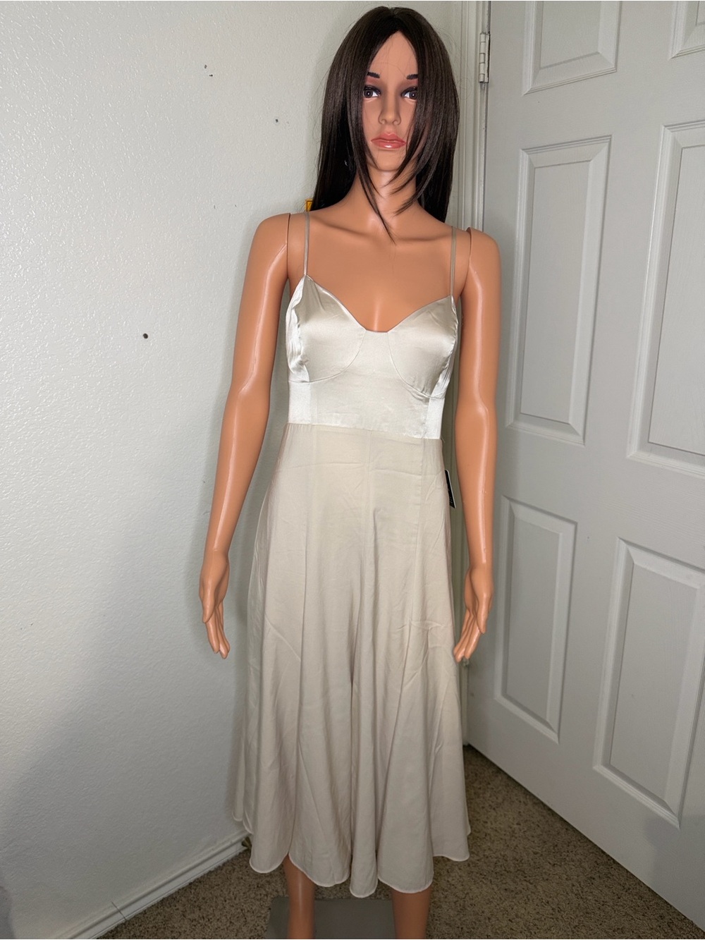 Express Satin Bustier Midi Dress in Ivory